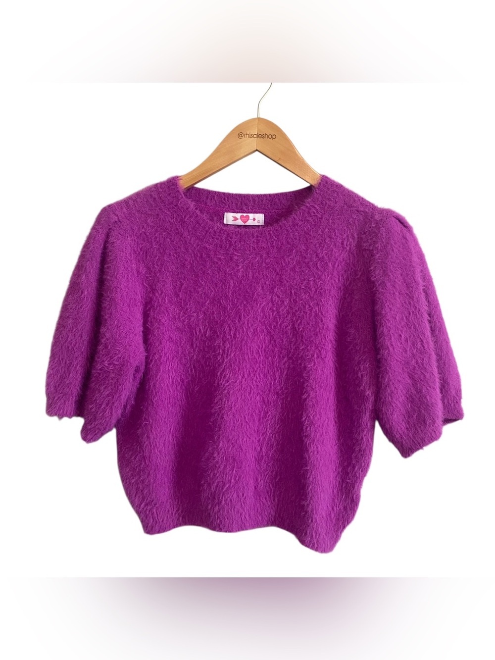 Buddy Love Magenta Purple Fuzzy Eyelash Short Sleeve Crop Sweater Top Large